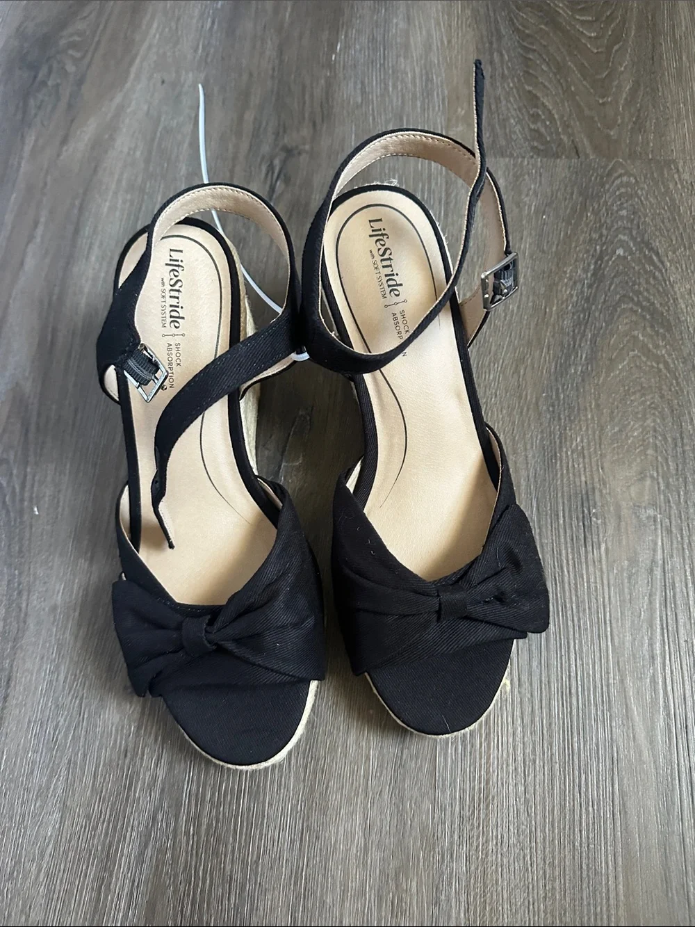 Life Stride Black Espadrille Knot-Front Wedge Sandals 10W